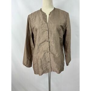 Eileen Fisher Jacket Blazer Brown Medium 100% Silk Crinkled Lightweight